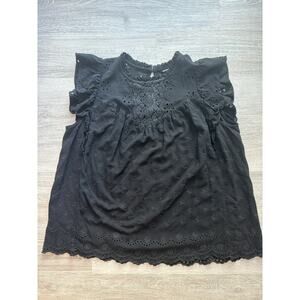 Torrid Black Eyelet Embroidered Ruffle Sleeve Top Size 1 Plus Boho Blouse